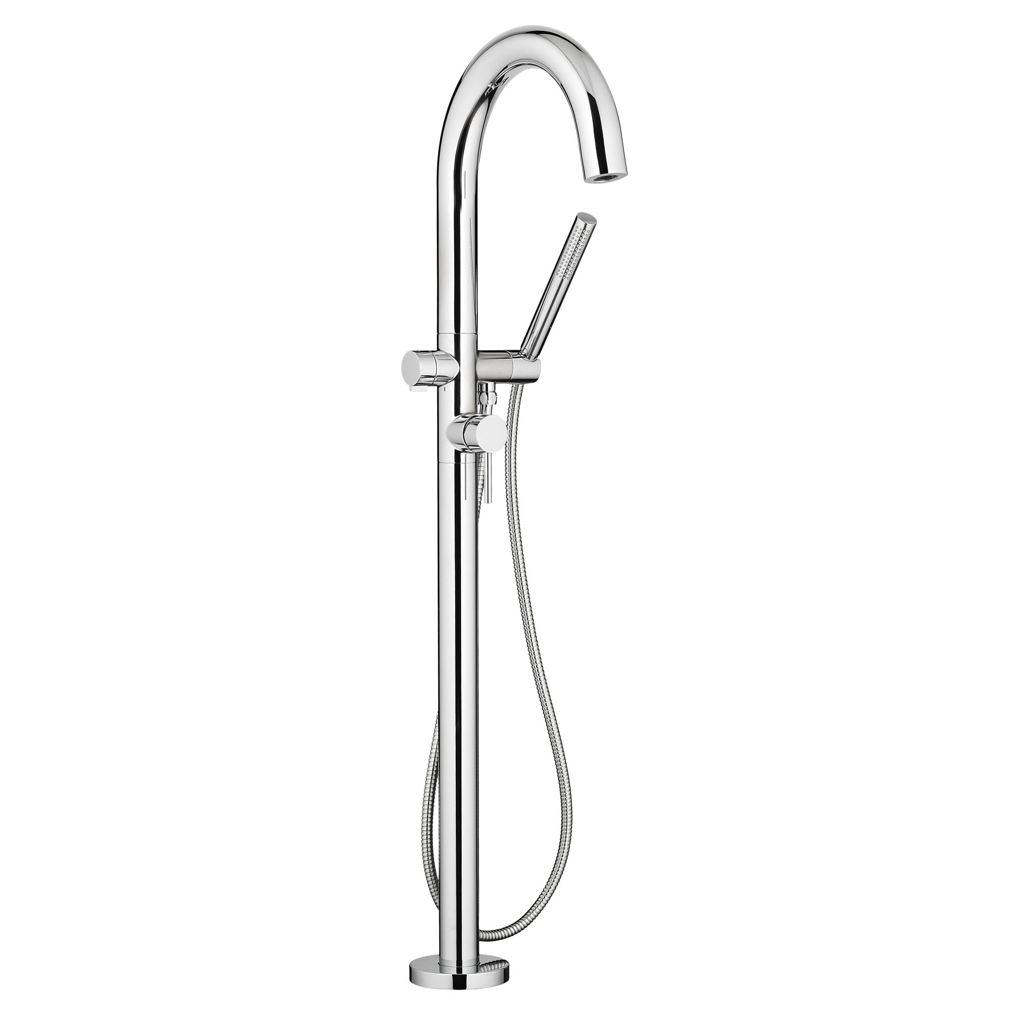 Contemporary Round Freestanding Tub Faucet with Personal Shower for Flash Rough in Valve with Lever Handle CHROME